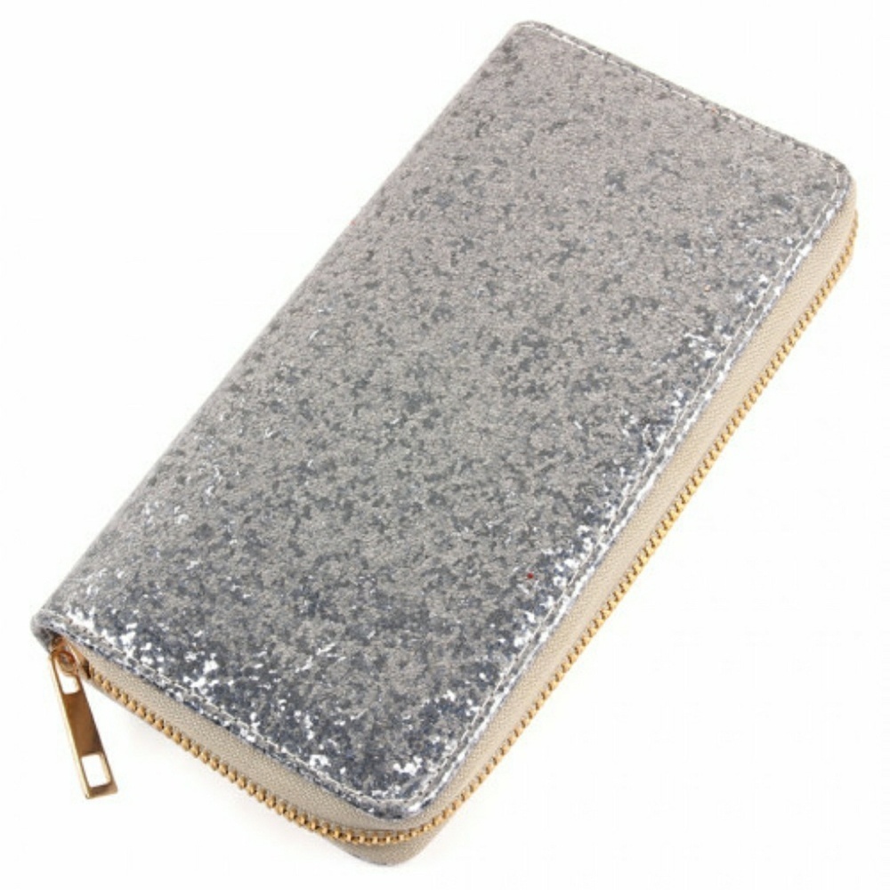 PEWTER GLITTER SINGLE ZIPPER ORGANIZER WALLET